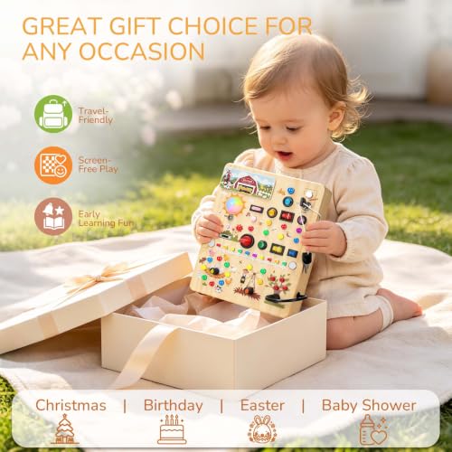Montessori Busy Board with 17 LED Switches for Toddlers