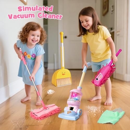 Kids Cleaning Playset with Pretend Vacuum Broom and Mop
