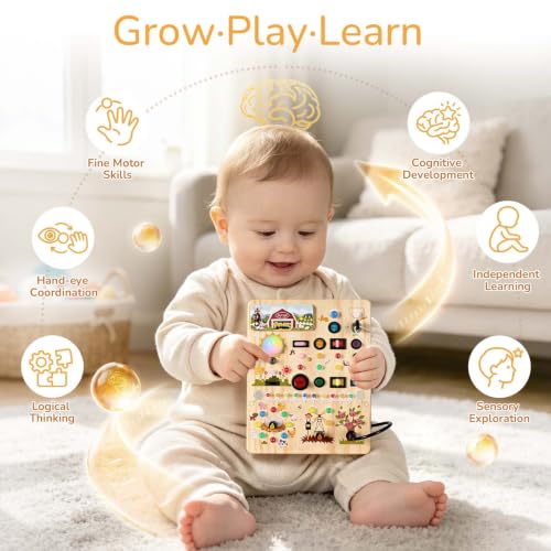 Montessori Busy Board with 17 LED Switches for Toddlers