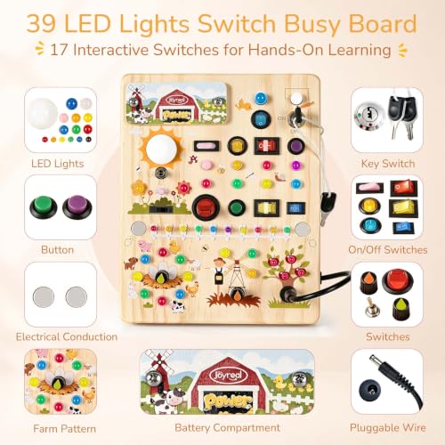 Montessori Busy Board with 17 LED Switches for Toddlers