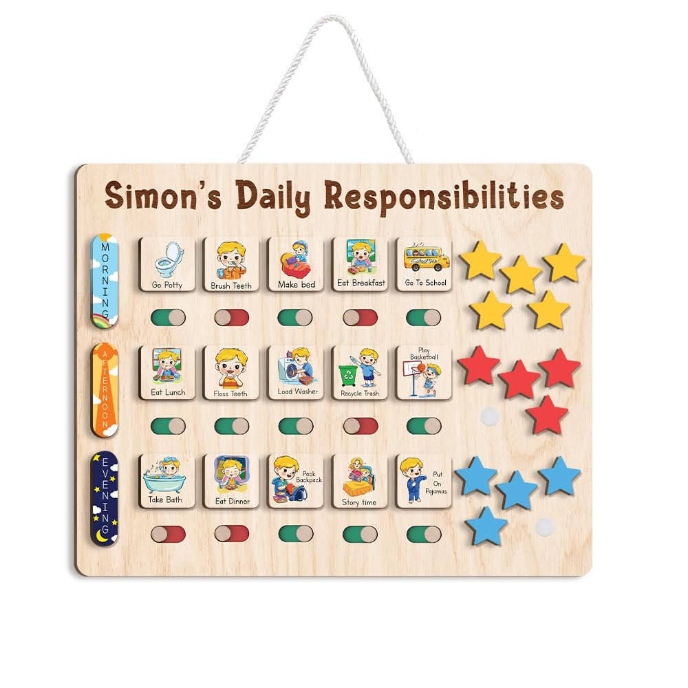 Wooden Daily Routine and Reward Chart for Kids and Toddlers