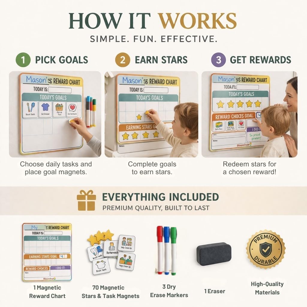 Magnetic Reward and Daily Routine Behavior Chart for Toddlers