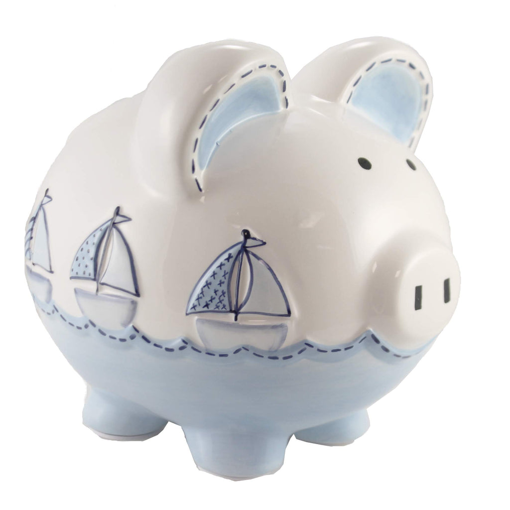 Ceramic Piggy Bank for Boys Kids Savings and Nursery Decor
