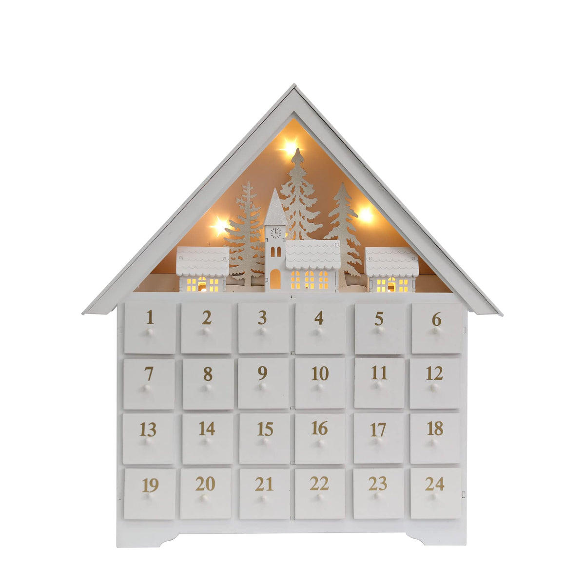 Wooden Christmas Advent Calendar with 24 Drawers and LED Lights