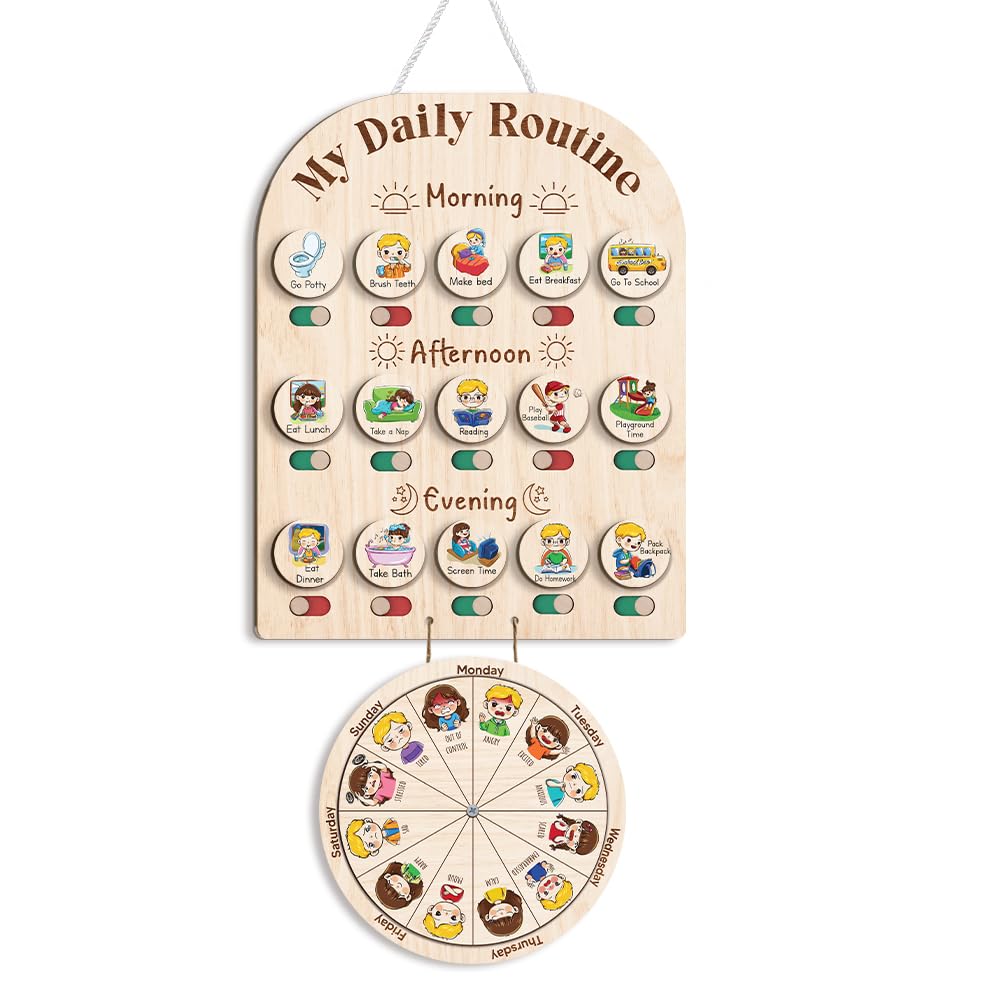 Wooden Daily Routine and Reward Chart for Kids and Toddlers