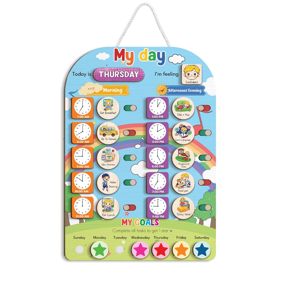 Wooden Daily Routine and Reward Chart for Kids and Toddlers