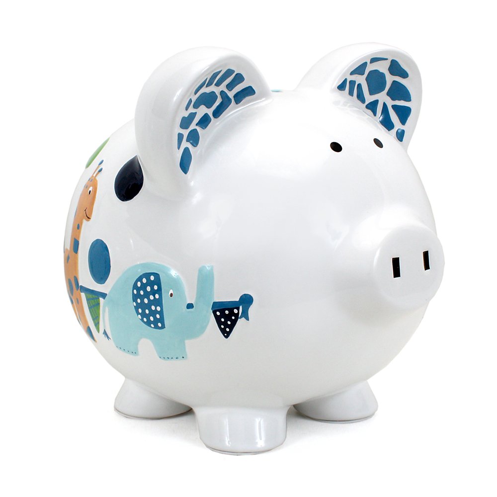 Ceramic Piggy Bank for Boys Kids Savings and Nursery Decor