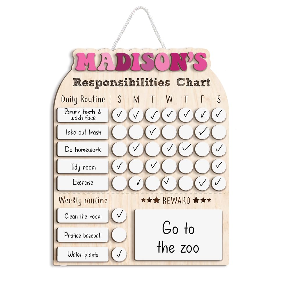Wooden Daily Routine and Reward Chart for Kids and Toddlers