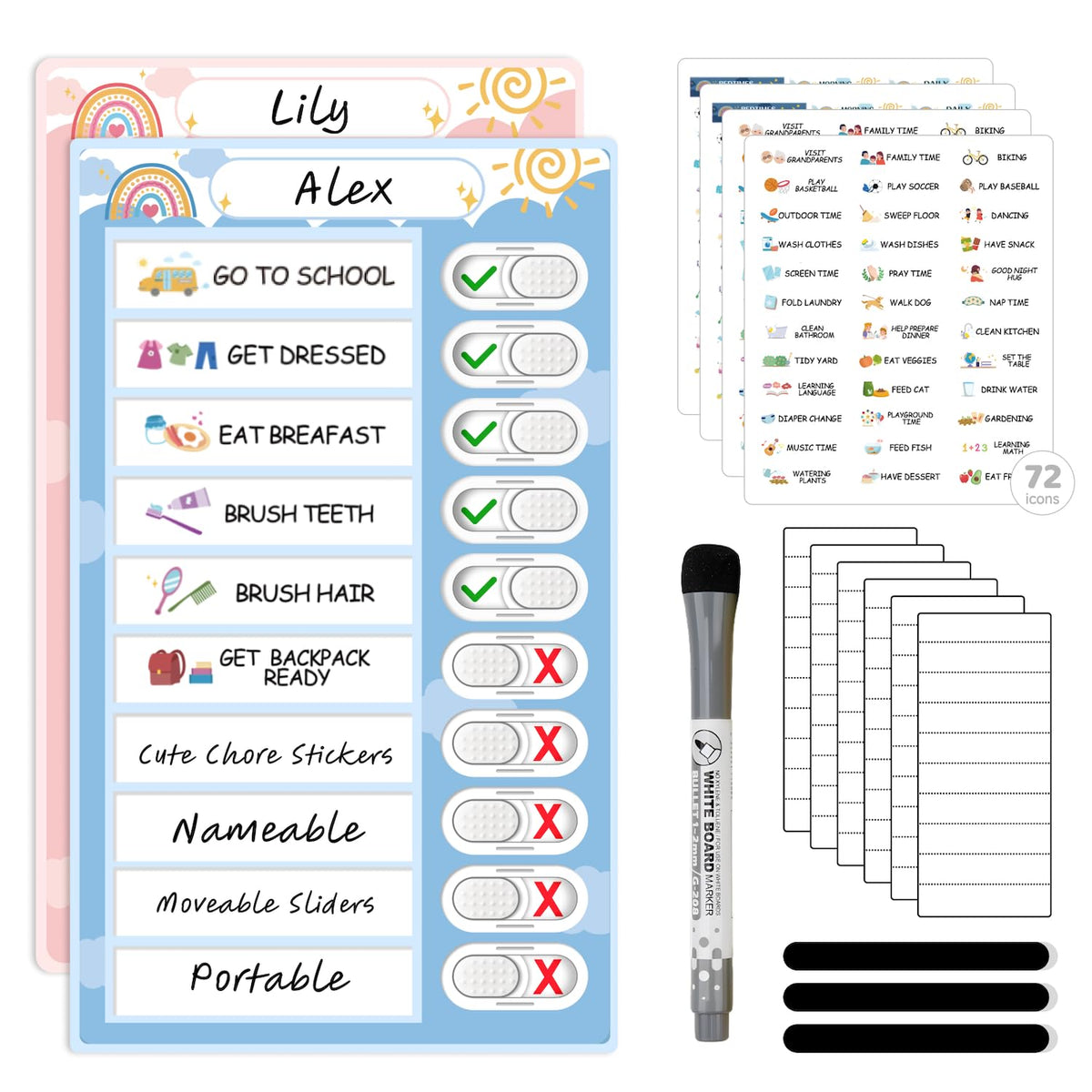 Magnetic Dry Erase Routine Chart for Kids Morning and Bedtime