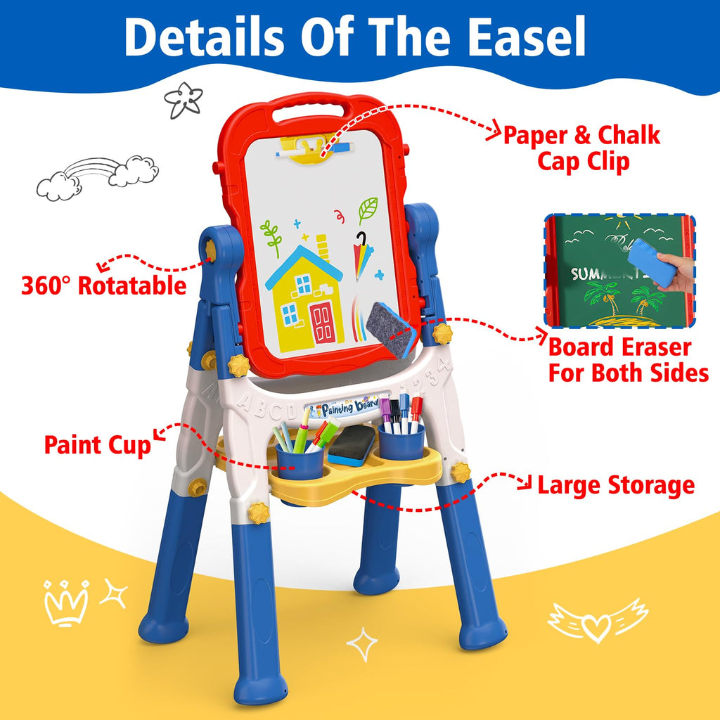 Adjustable Kids Easel with Magnetic Whiteboard and Chalkboard