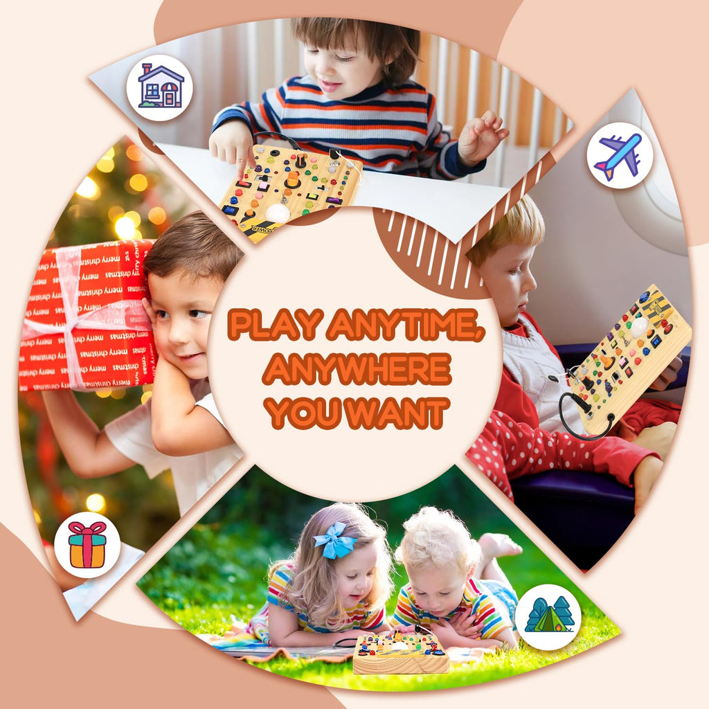 Montessori Busy Board with 19 LED Light Switches for Toddlers