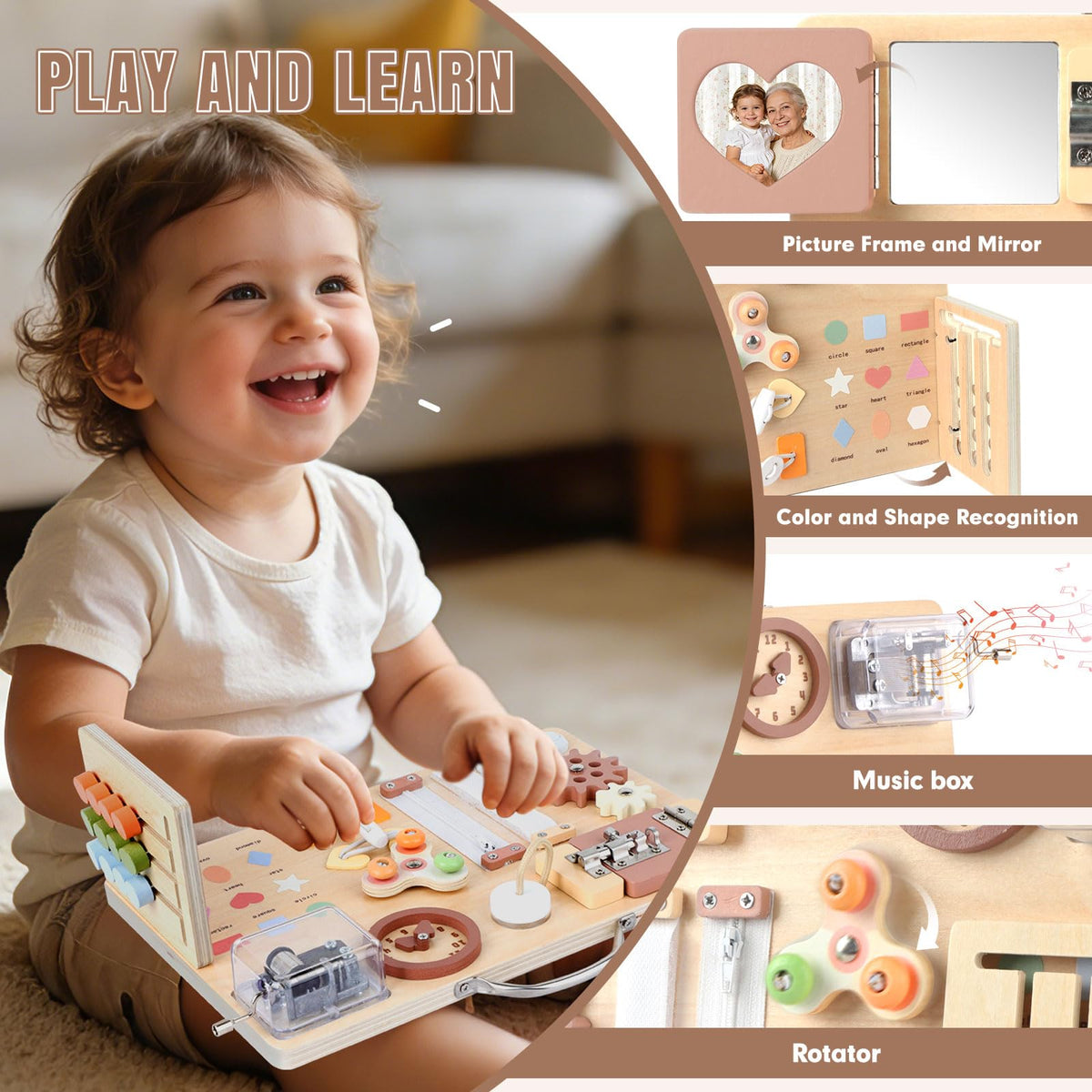 16 in 1 Montessori Busy Board with Music Box for Toddlers