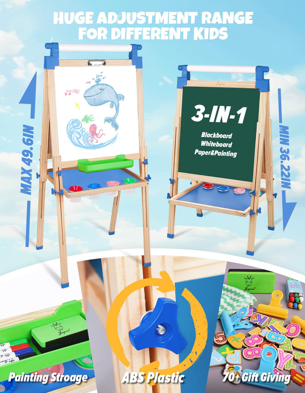Adjustable Wooden Art Easel with Paper Roll and Drawing Board