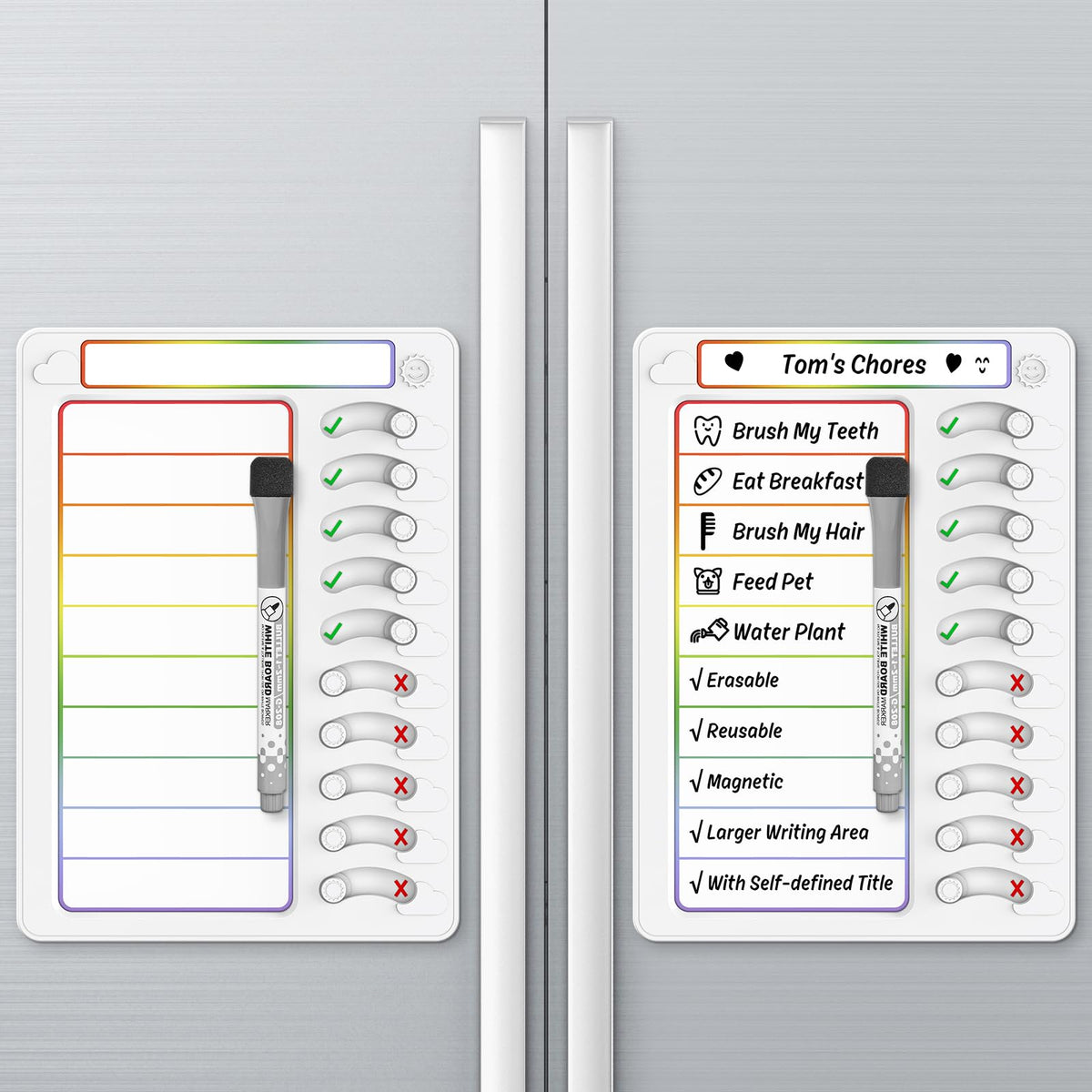 Magnetic Dry Erase Chore Chart with Task Sliders for Kids