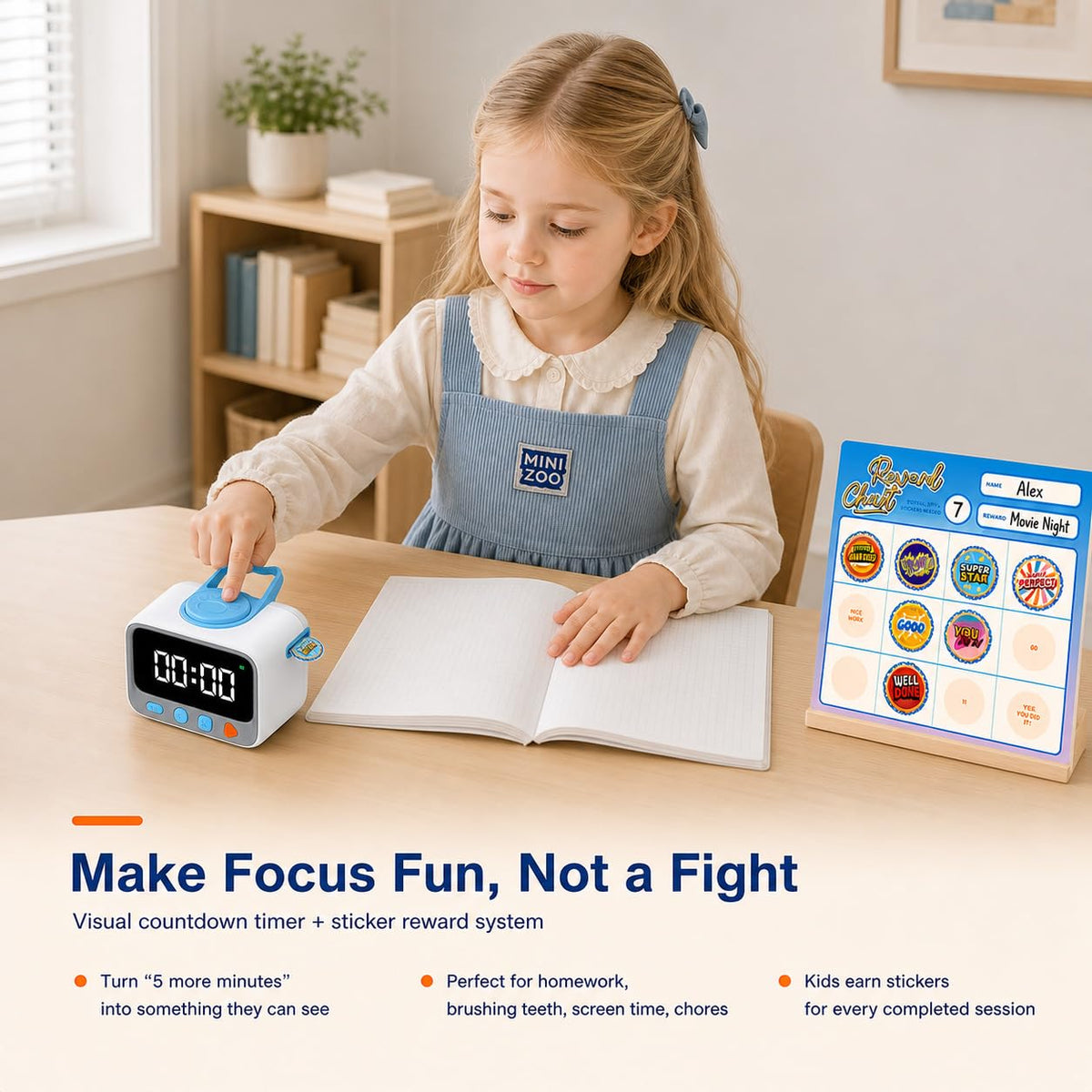 Rechargeable Visual Countdown Timer with 200 Reward Stickers