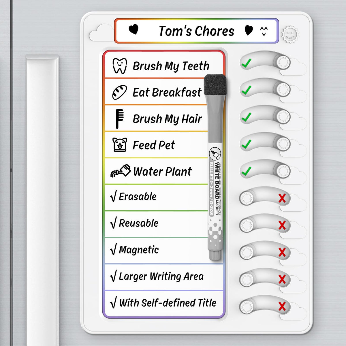 Magnetic Dry Erase Chore Chart with Task Sliders for Kids