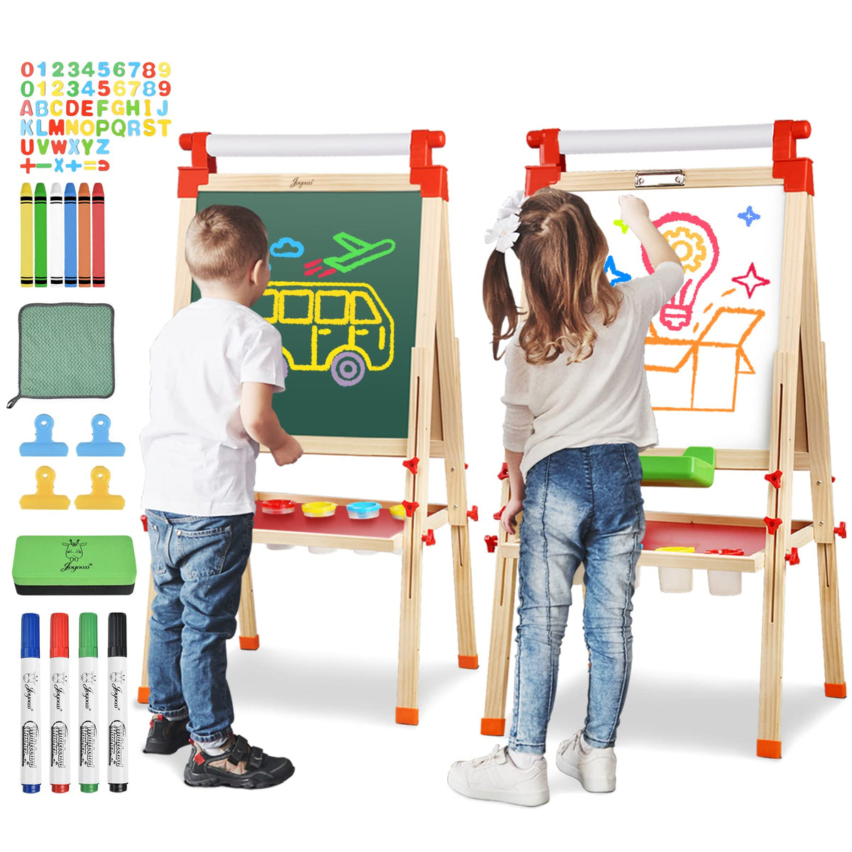 Adjustable Wooden Art Easel with Paper Roll and Drawing Board
