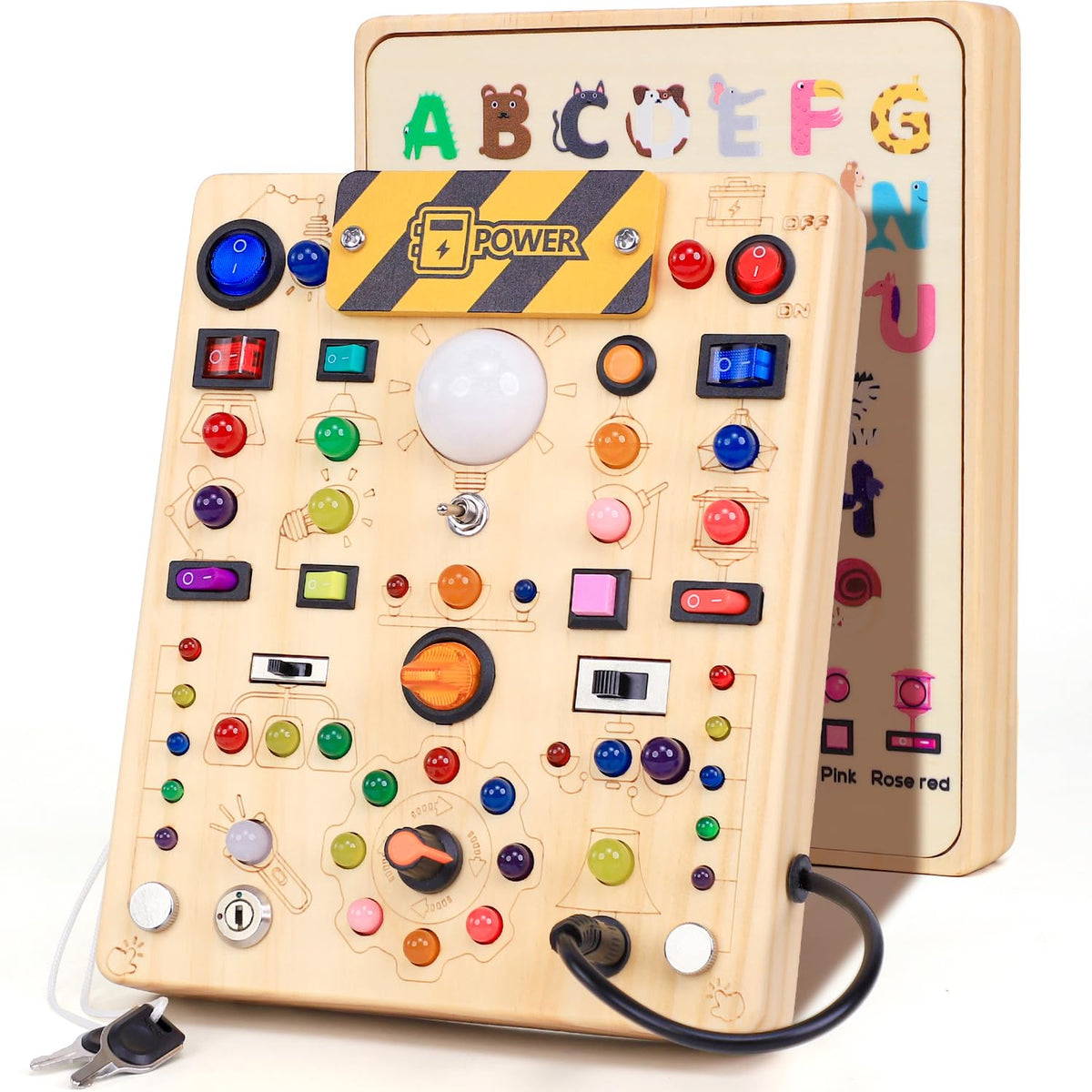Montessori Busy Board with 19 LED Light Switches for Toddlers