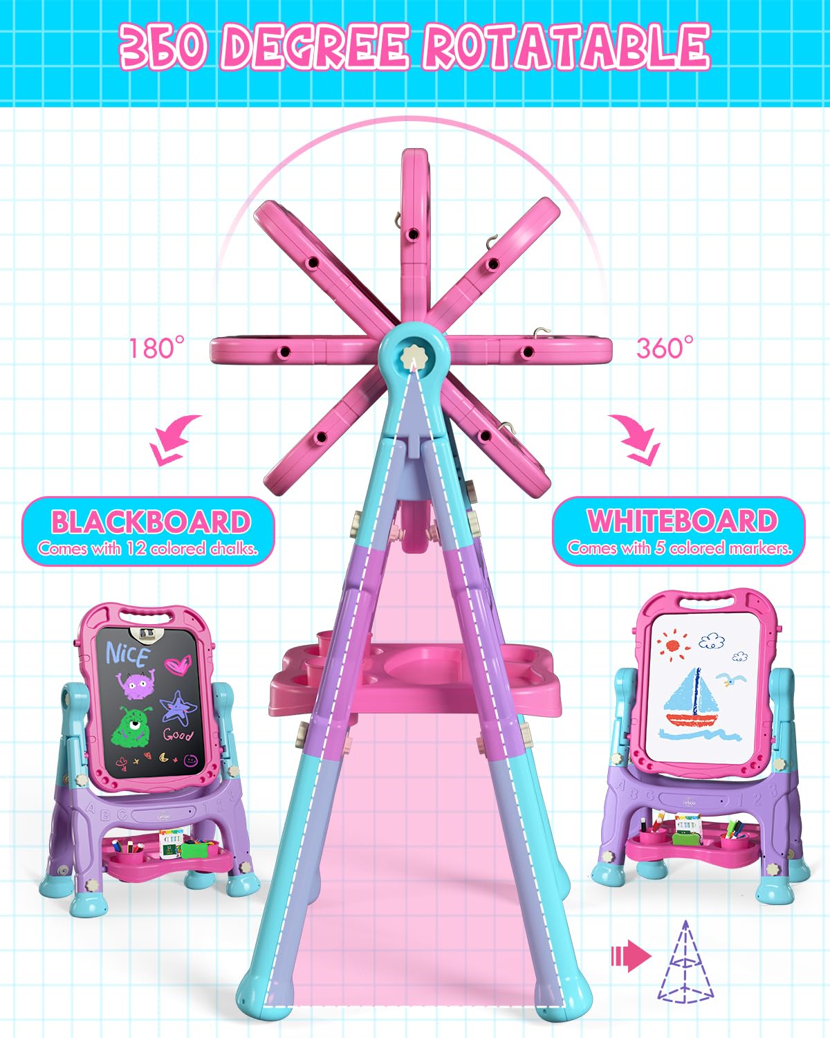 Adjustable Standing Art Easel for Kids Creative Learning