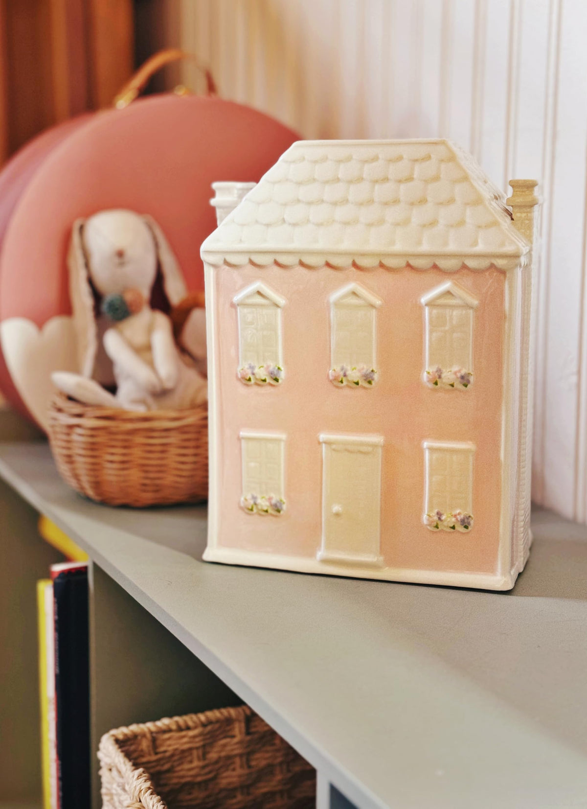 Pink Dollhouse Ceramic Savings Bank for Girls and Kids