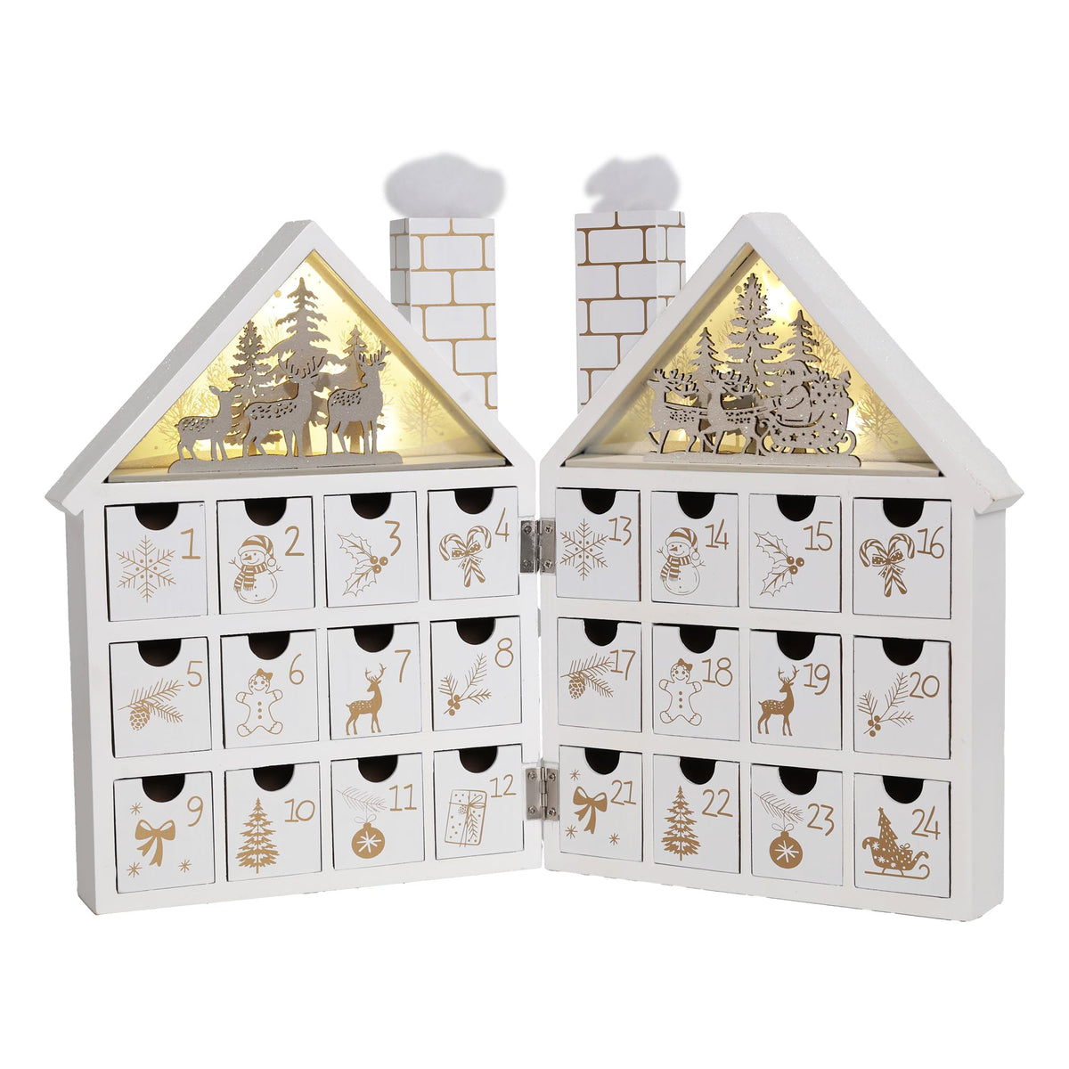 Wooden Christmas Advent Calendar with 24 Drawers and LED Lights