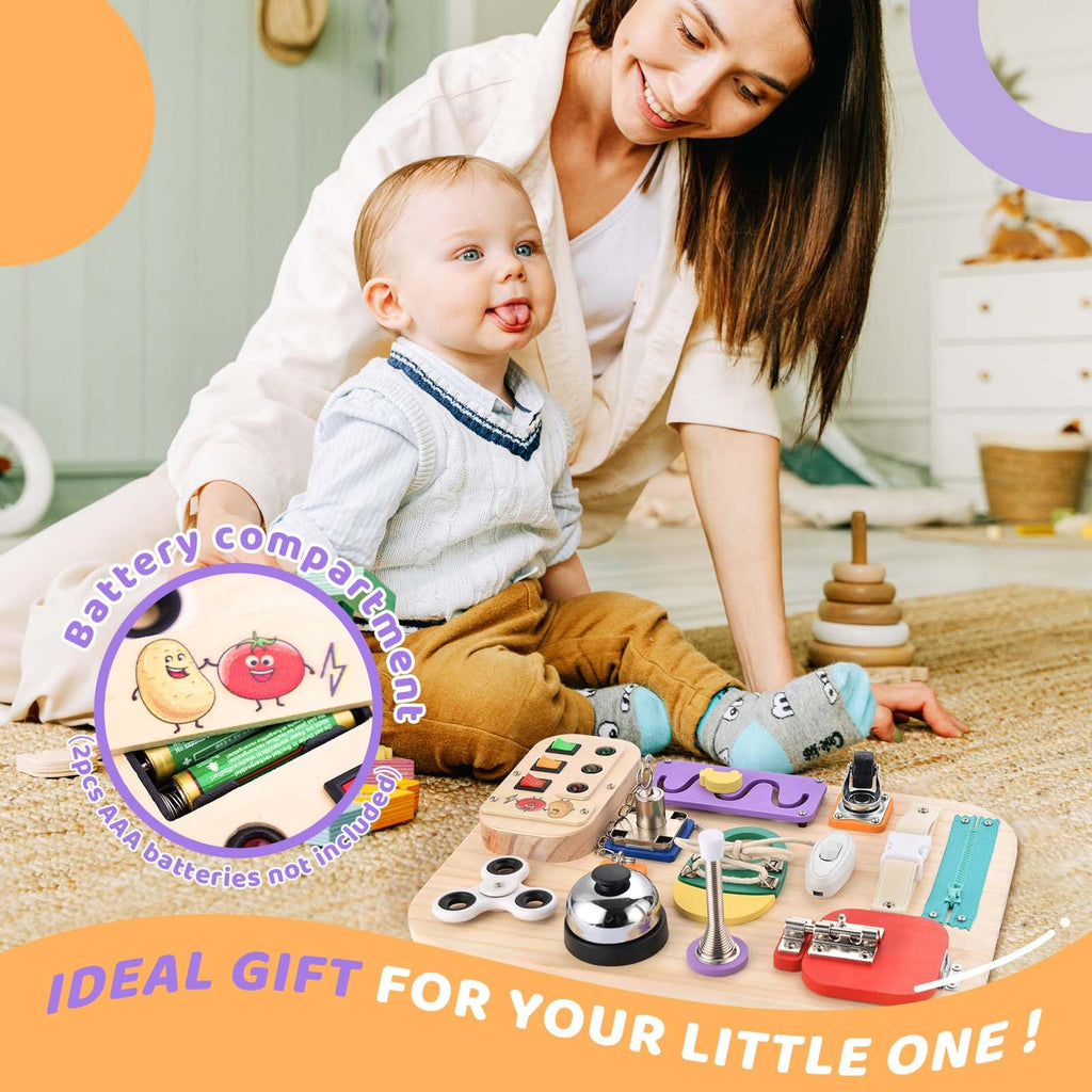 Montessori LED Busy Board Wooden Sensory Toy for Toddlers