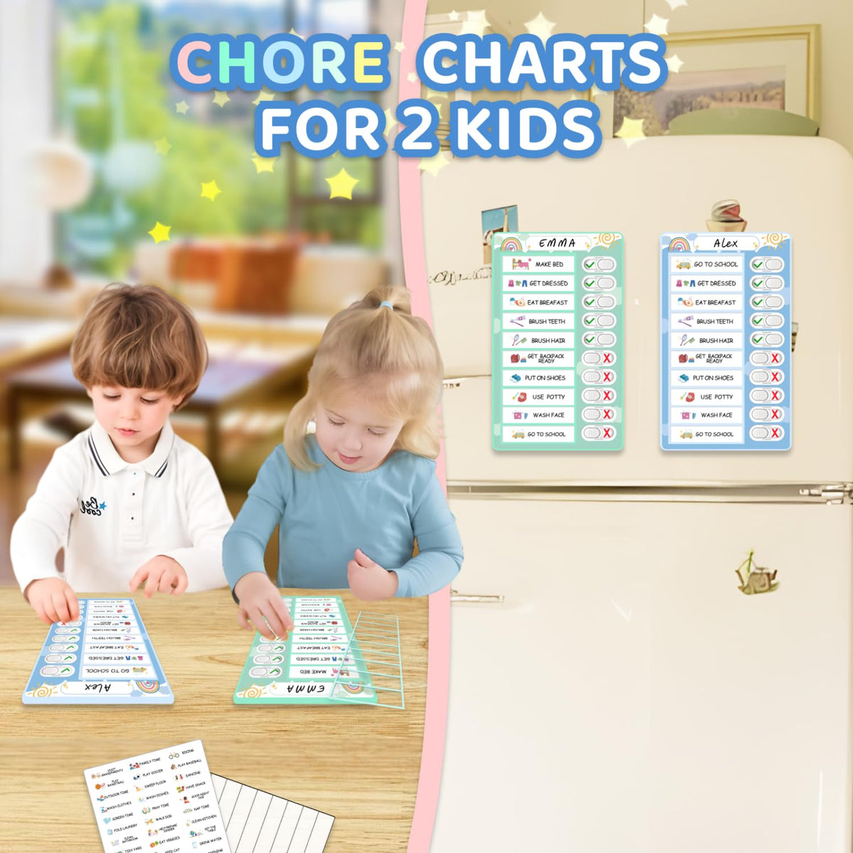 Magnetic Dry Erase Routine Chart for Kids Morning and Bedtime