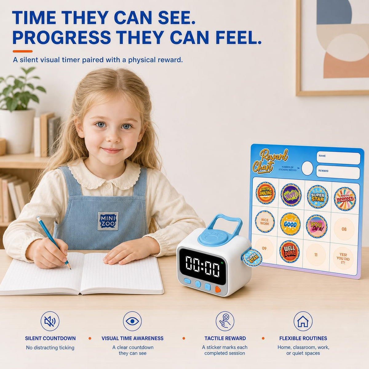 Rechargeable Visual Countdown Timer with 200 Reward Stickers