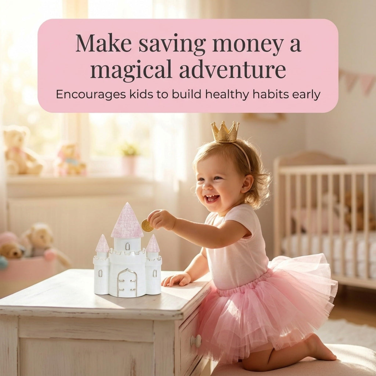 Ceramic Princess Castle Piggy Bank for Girls Nursery Decor