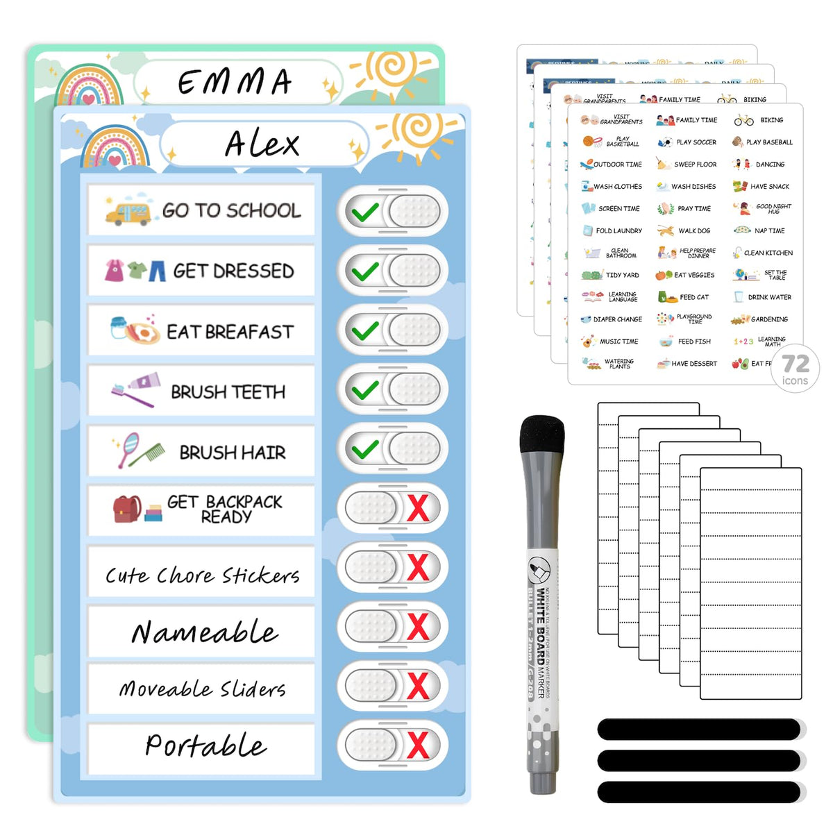 Magnetic Dry Erase Routine Chart for Kids Morning and Bedtime