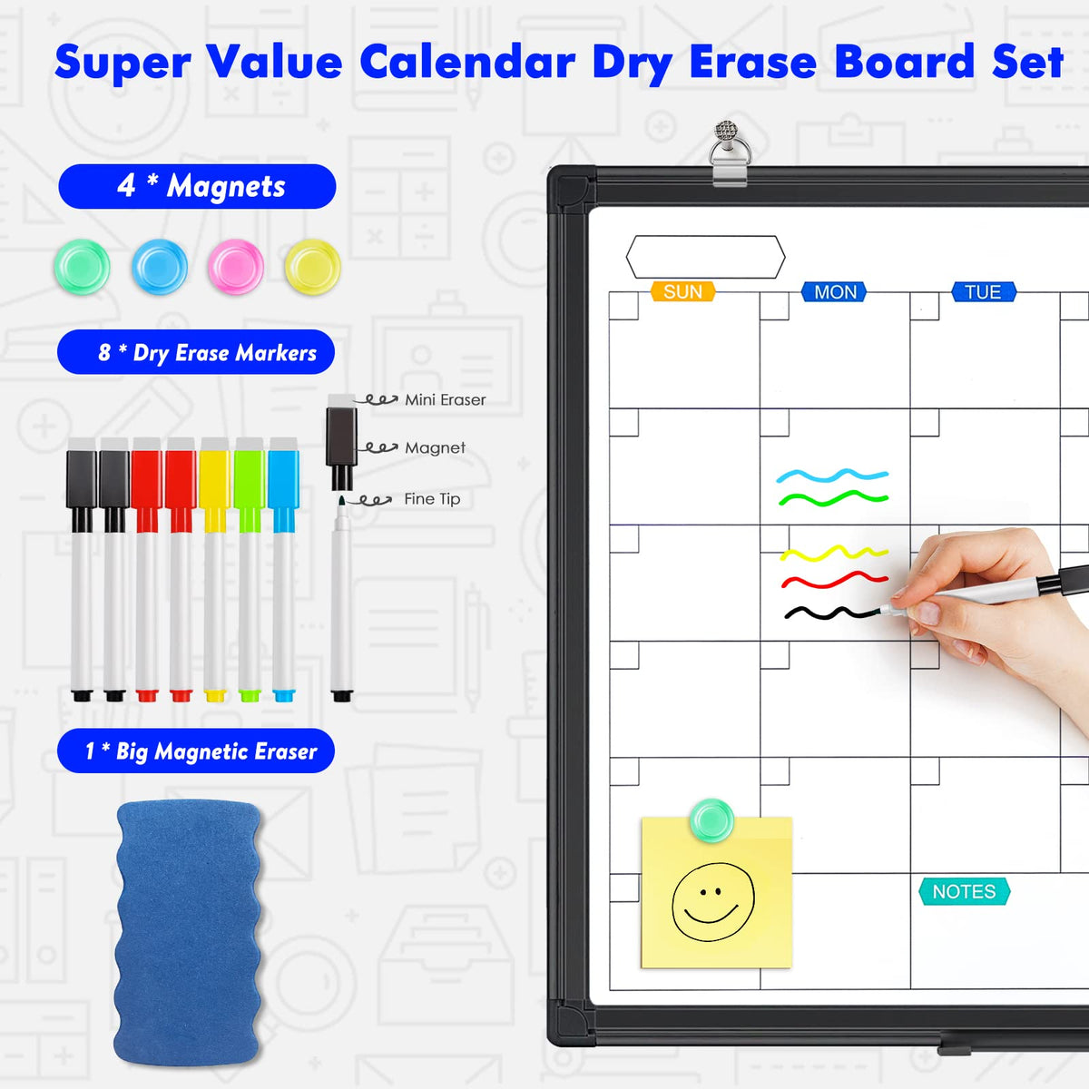 Magnetic Dry Erase Calendar Whiteboard with Aluminum Frame