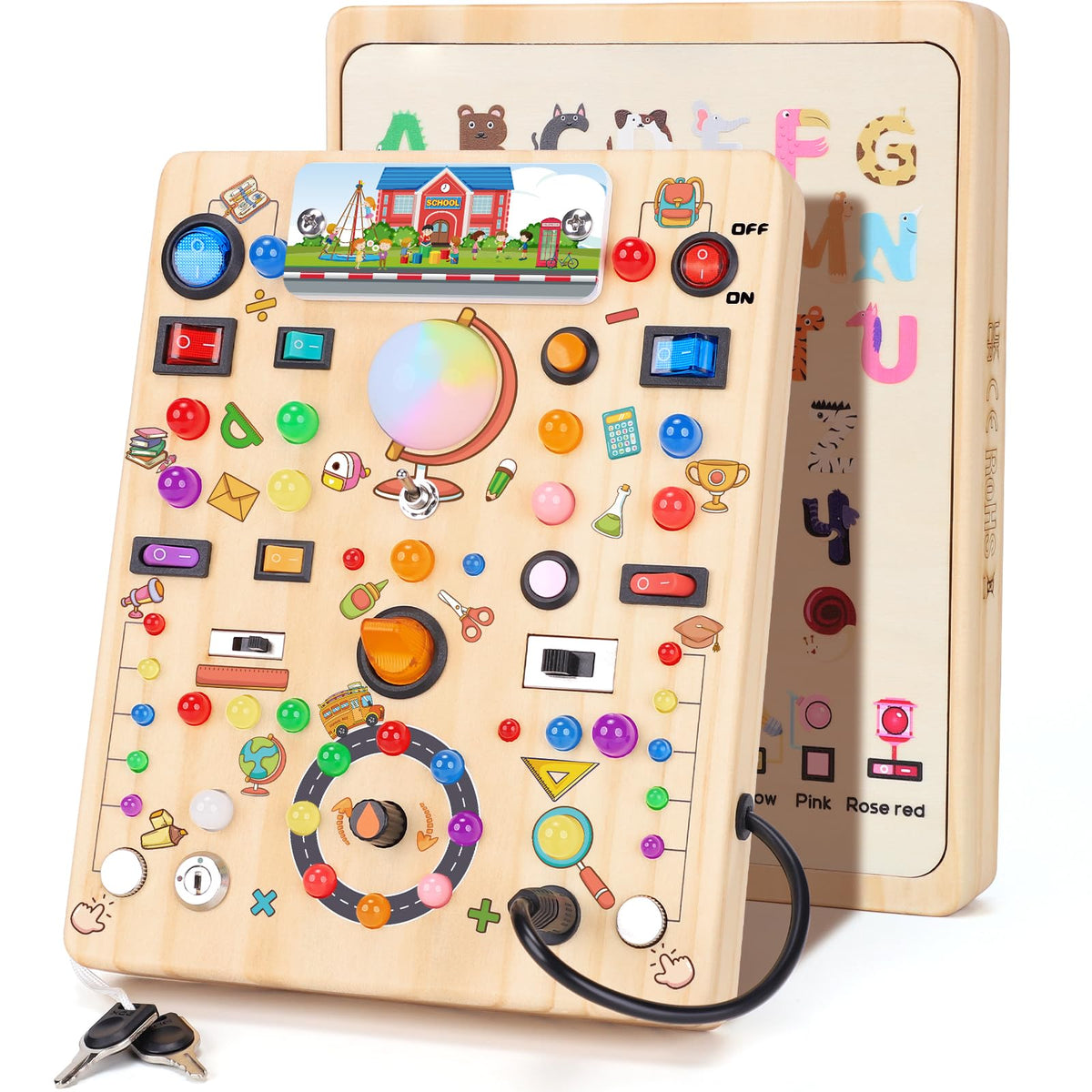 Montessori Busy Board with 19 LED Light Switches for Toddlers