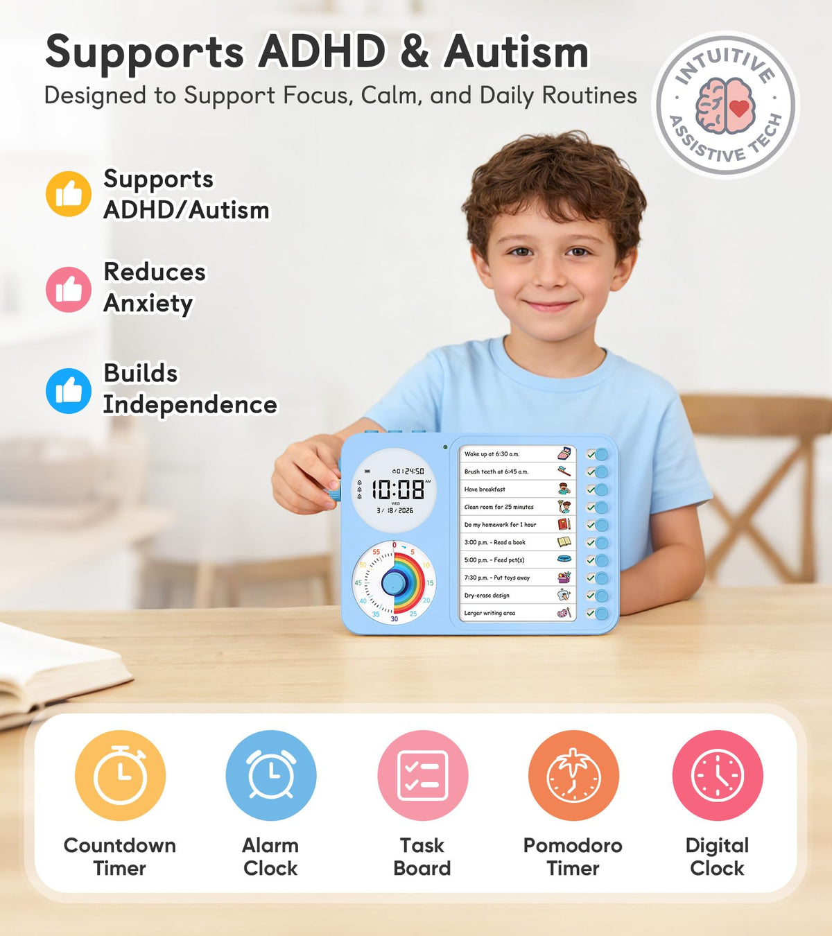 3 in 1 ADHD Visual Timer with Chore Chart and Planning Board