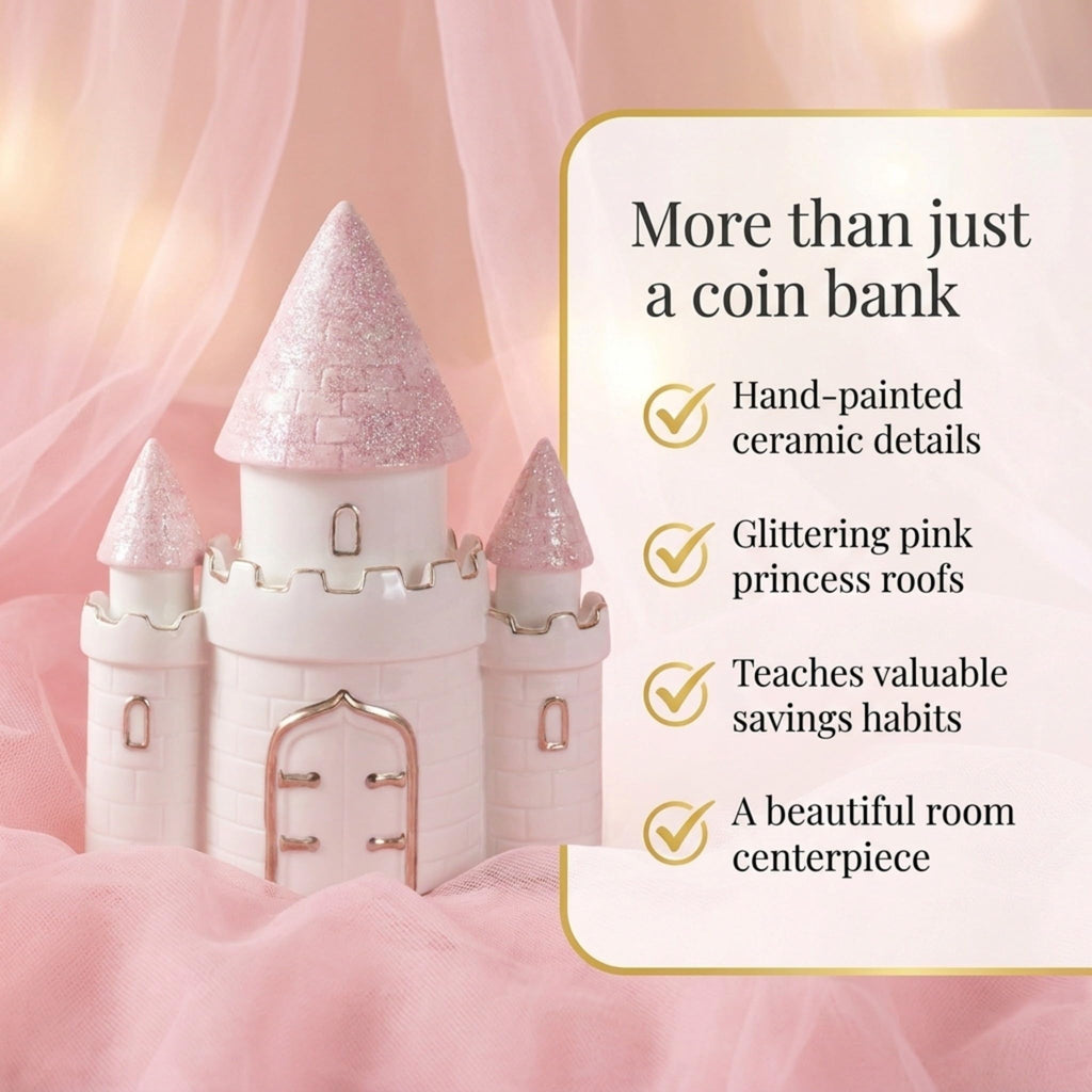 Ceramic Princess Castle Piggy Bank for Girls Nursery Decor