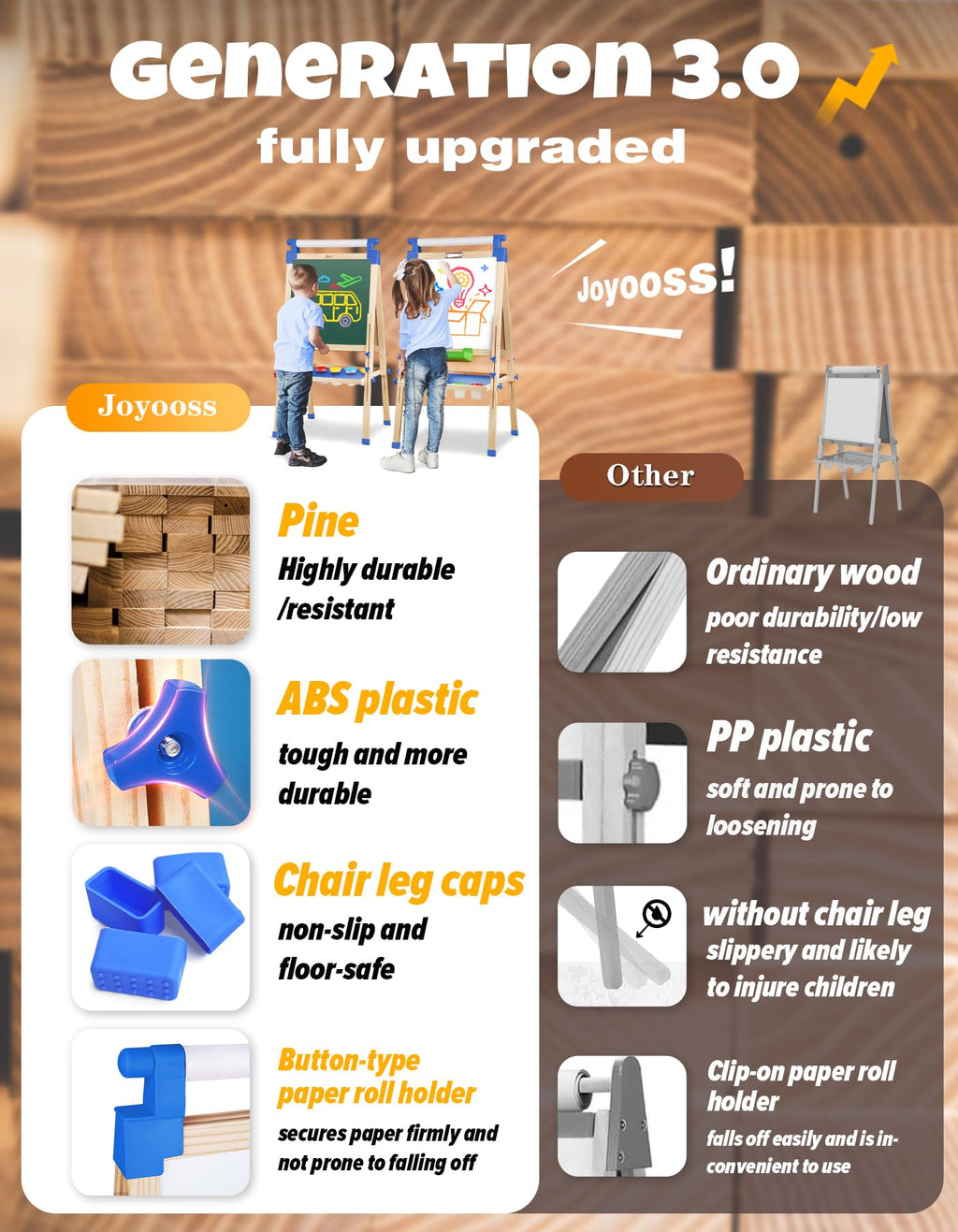 Adjustable Wooden Art Easel with Paper Roll and Drawing Board