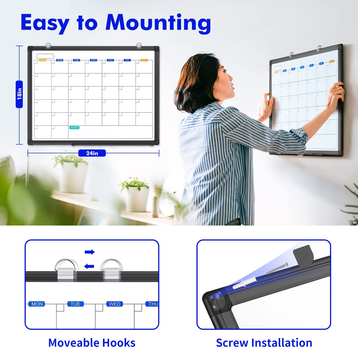 Magnetic Dry Erase Calendar Whiteboard with Aluminum Frame