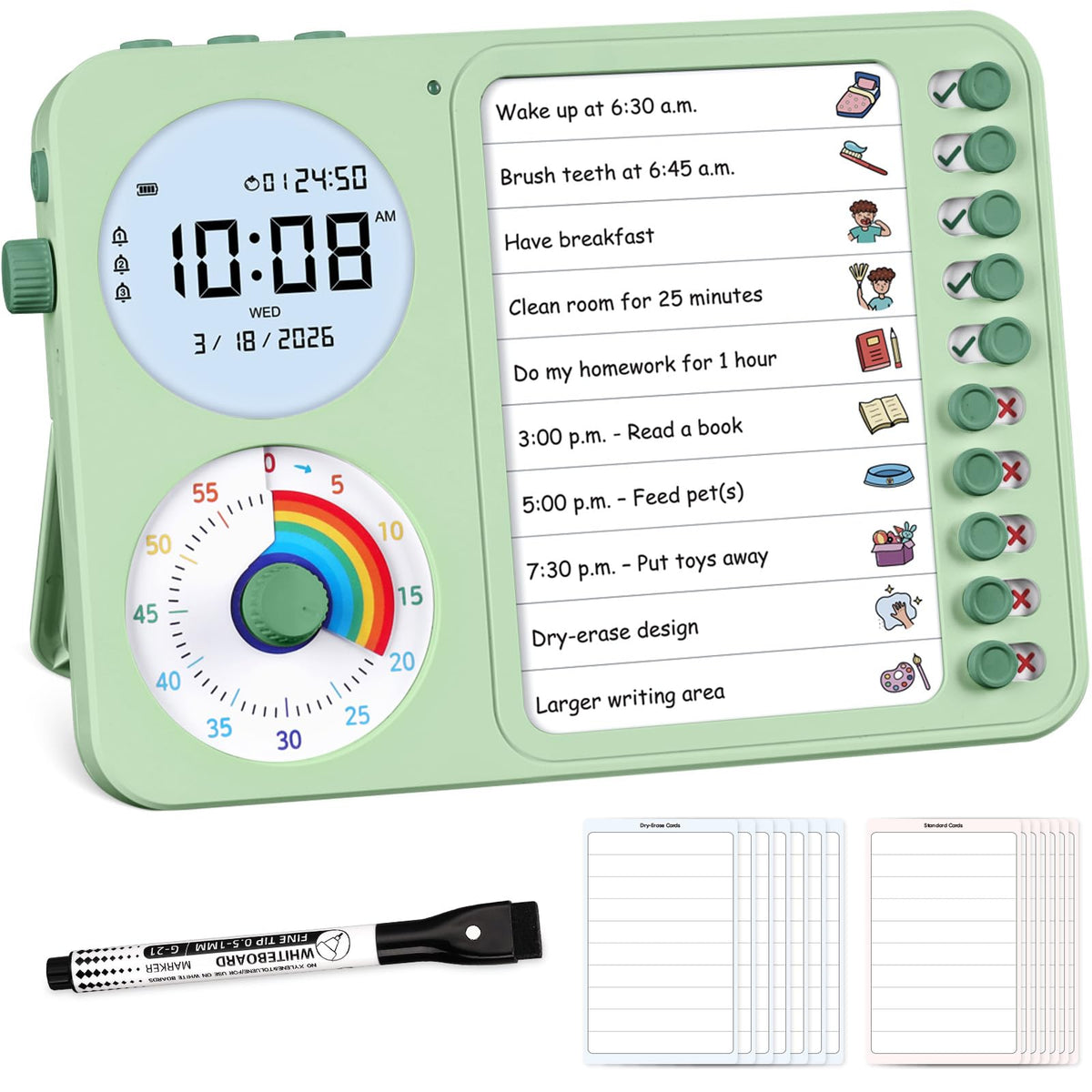 3 in 1 ADHD Visual Timer with Chore Chart and Planning Board
