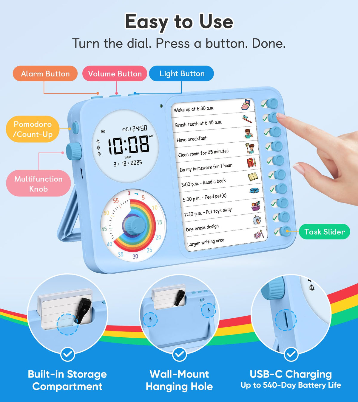3 in 1 ADHD Visual Timer with Chore Chart and Planning Board
