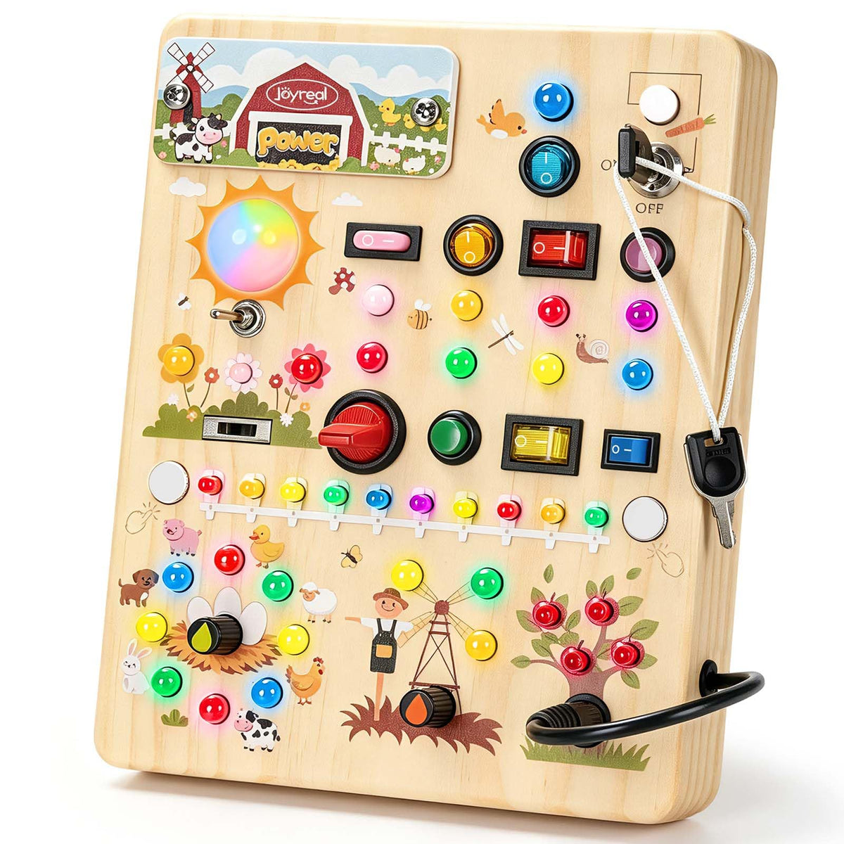 Montessori Busy Board with 17 LED Switches for Toddlers