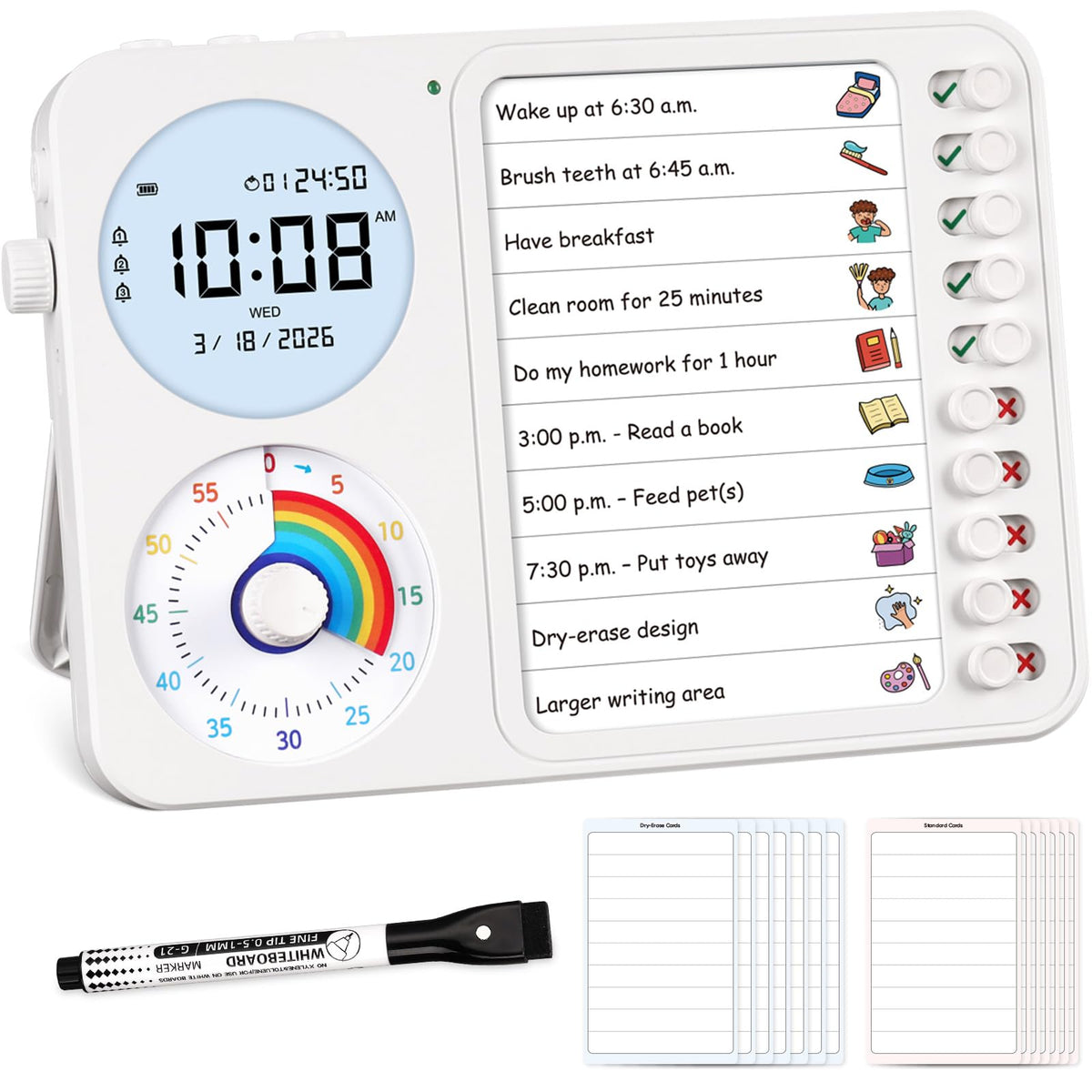 3 in 1 ADHD Visual Timer with Chore Chart and Planning Board
