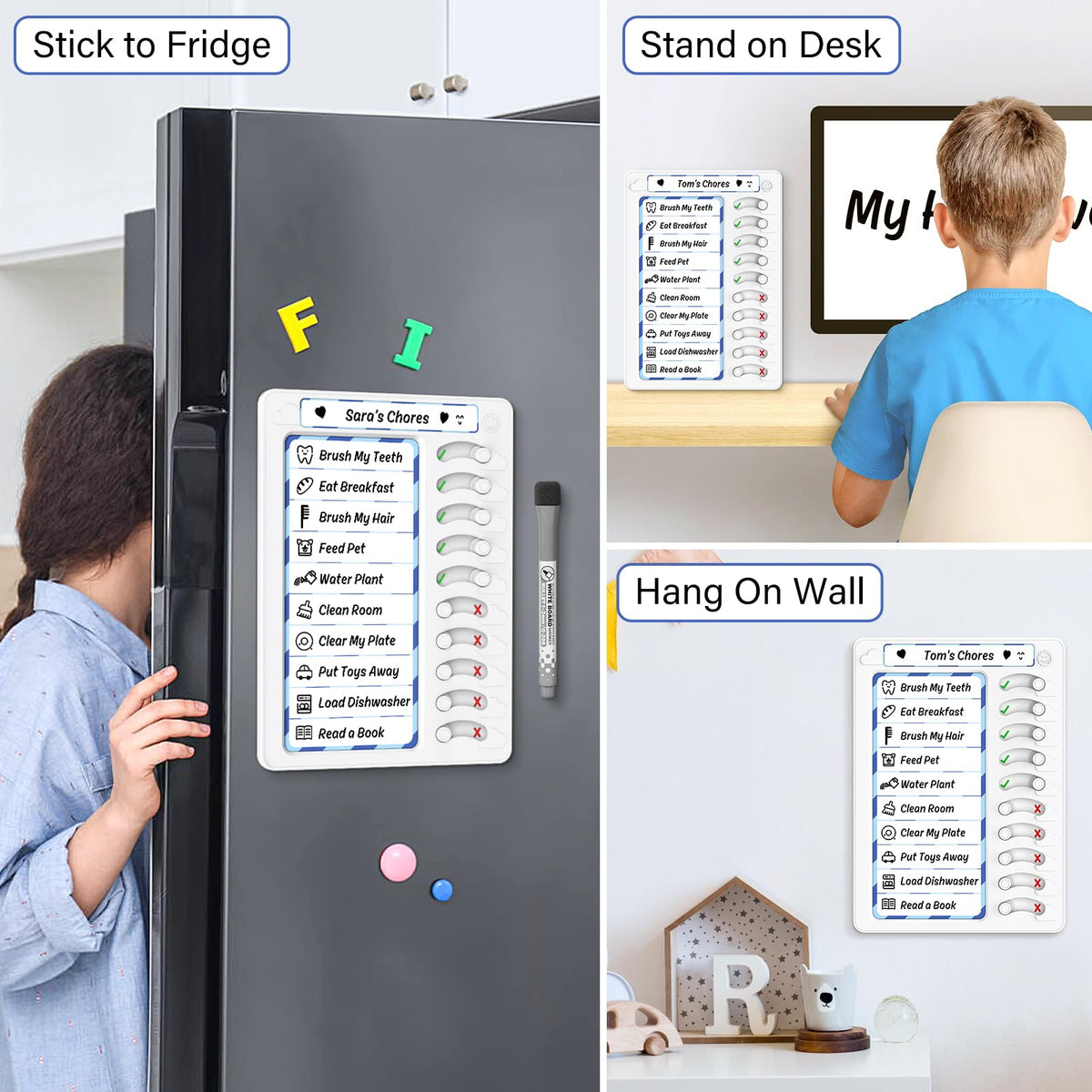 Magnetic Dry Erase Chore Chart with Task Sliders for Kids