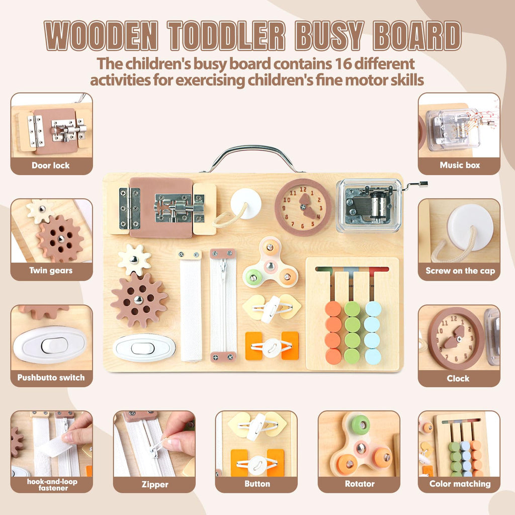 16 in 1 Montessori Busy Board with Music Box for Toddlers