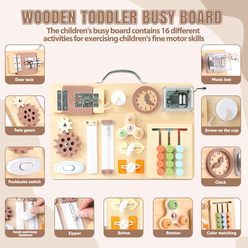 16 in 1 Montessori Busy Board with Music Box for Toddlers