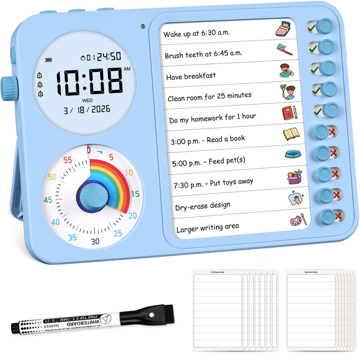 3 in 1 ADHD Visual Timer with Chore Chart and Planning Board