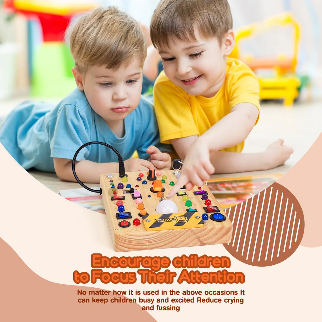 Montessori Busy Board with 19 LED Light Switches for Toddlers