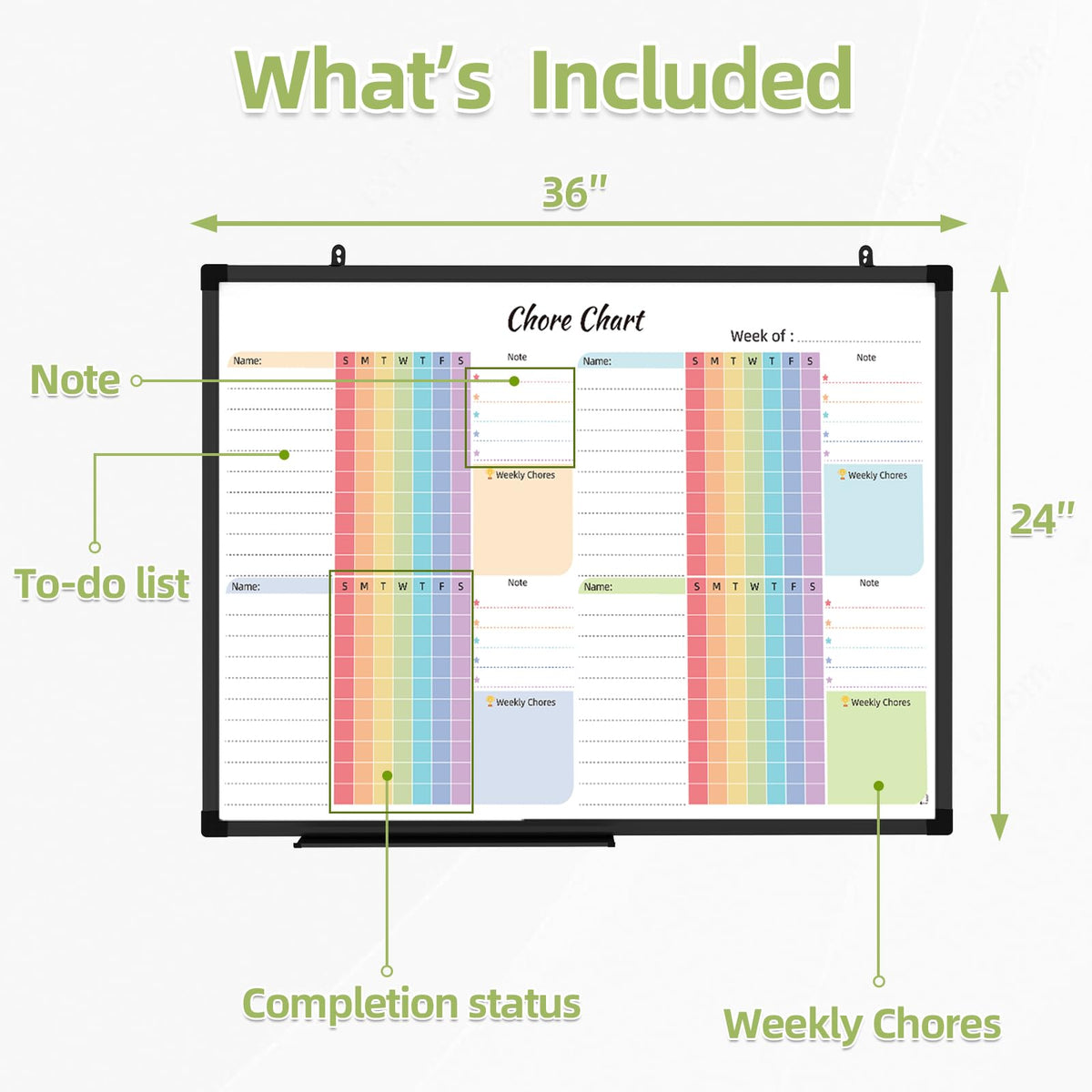 Magnetic Dry Erase Chore Chart Board 36 x 24 Inches