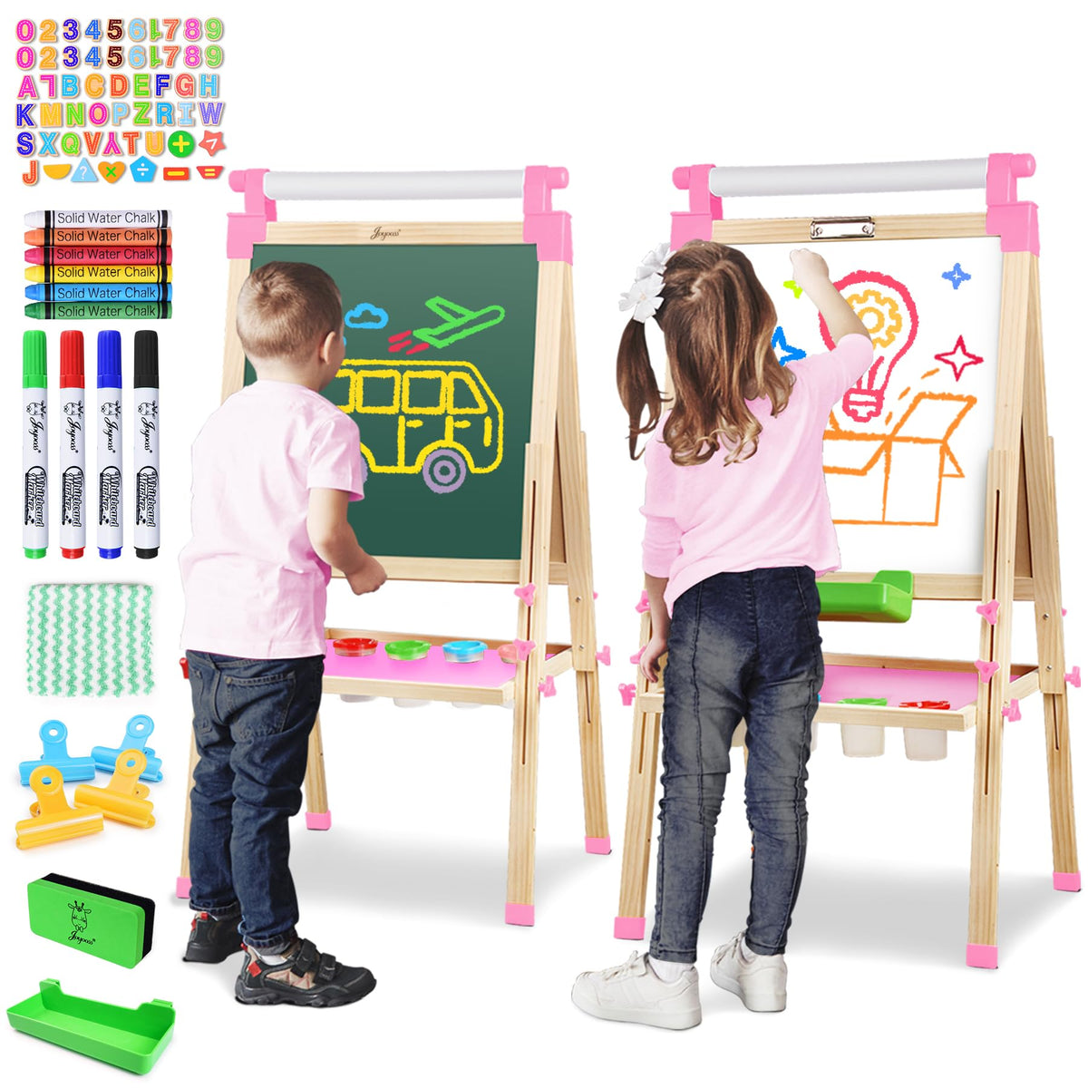 Adjustable Wooden Art Easel with Paper Roll and Drawing Board