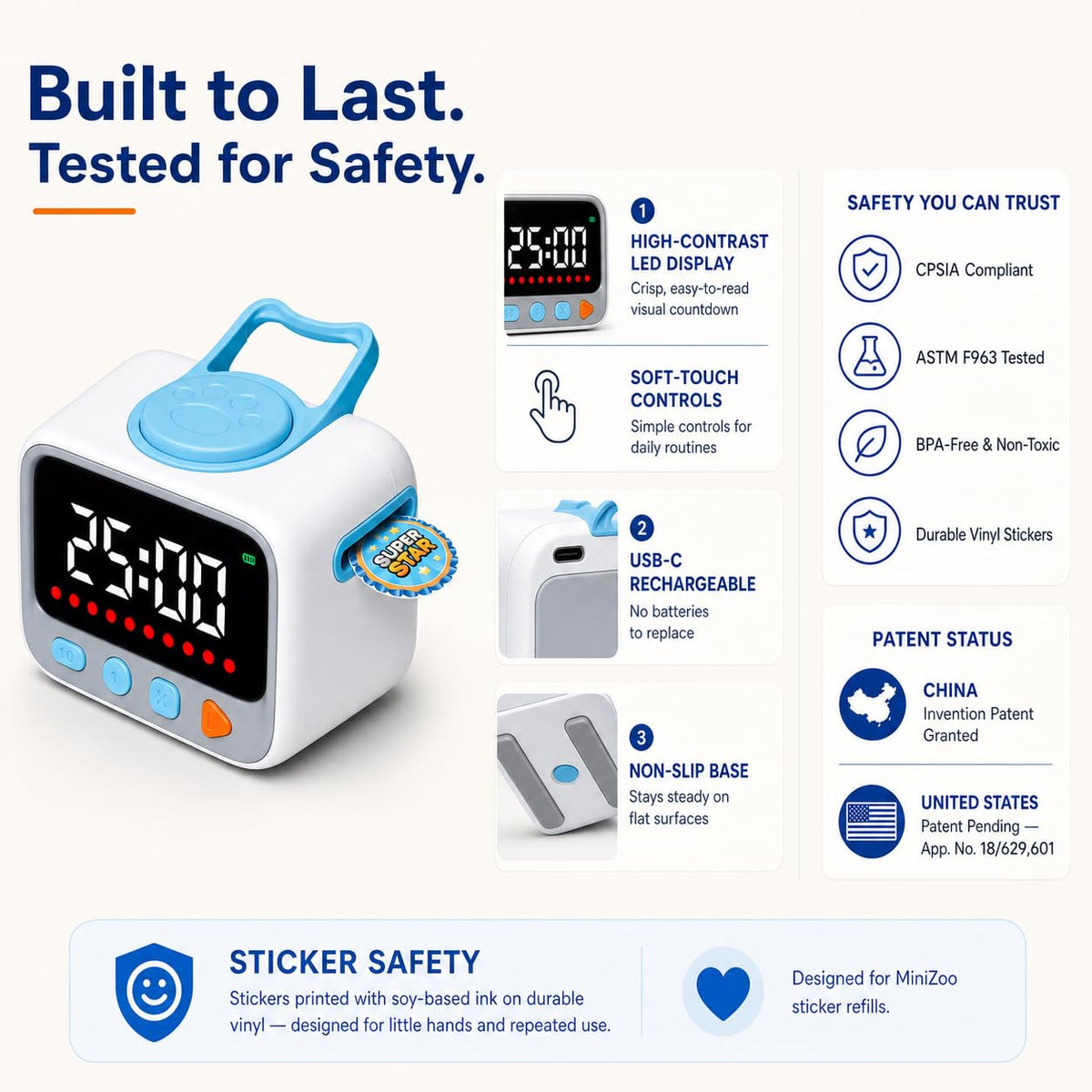Rechargeable Visual Countdown Timer with 200 Reward Stickers