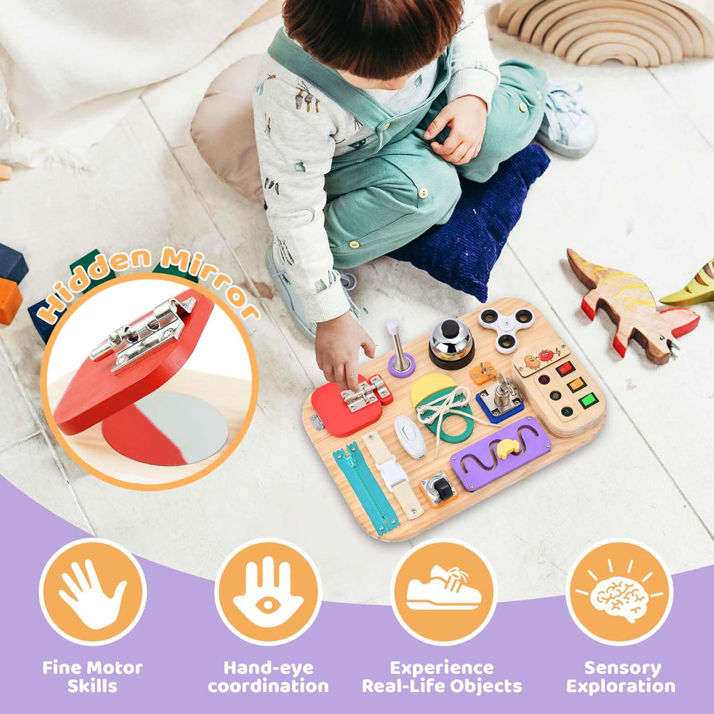 Montessori LED Busy Board Wooden Sensory Toy for Toddlers