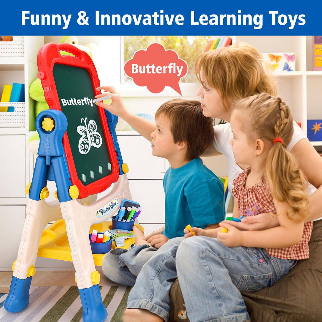 Adjustable Kids Easel with Magnetic Whiteboard and Chalkboard